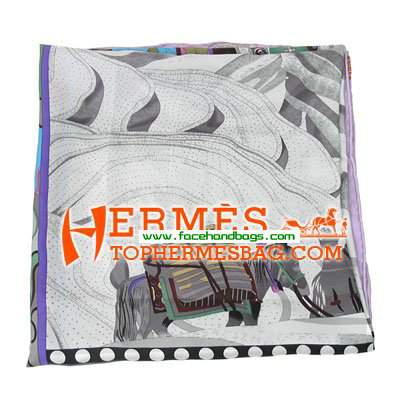Hermes 100% Silk Square Scarf Purple HESISS 130 x 130 - Click Image to Close